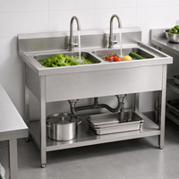 Kwaliteitsgegarandeerde 201 304 RVS spoelbak met dubbele bak voor horeca, geschikt voor slagerijen
