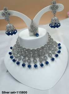 Ensemble de bijoux Kundan traditionnels indiens plaqués argent, collier et boucles d'oreilles de mariée tendance, bijoux ethniques en cuivre pour femmes - Product Image 4