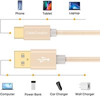CableCreation type-c vers USB 2.0 60W 3A câble tressé en nylon à charge rapide 480Mbps transfert de données pour téléphone portable et ordinateur