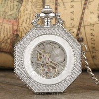 Nouvelle Arrivée - Montre Mécanique Best-Seller - Boîtier Octogonal Créatif en Alliage de Zinc Argenté - Montre de Poche Antique à Couvercle Rabattable