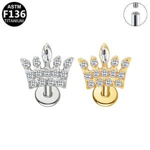 Boucles d'oreilles clous en titane F136, forme couronne, serties de cristaux, pour femmes, bijoux de mode, accessoire de piercing - Product Image 4