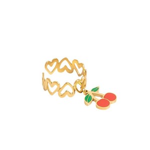 Pink Heart Cherry Pendant <b>Ring</b> Open Stainless Steel Fashion <b>Ring</b> For Women Gift Jewelry - Product Image 5