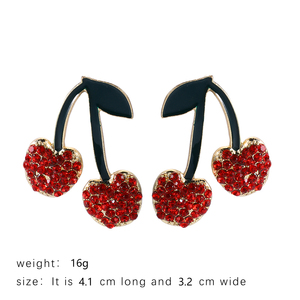 Bijoux fantaisie fruits cerises boucles d'oreilles rouge strass cerise boucles d'oreilles Eanmel cristal pour les femmes CHRISTIAN plaqué or <span class=keywords><strong>EASYA</strong></span> - Product Image 6