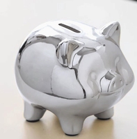 14.5*11.5cm meilleur cadeau évalué ouverture mouche doré cochon placage économie pulvérisation tirelire marchandises en céramique tirelire pour le stockage