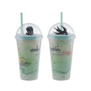 PVC图标插盖闪光双壁塑料促销饮水杯 - Product Image 2