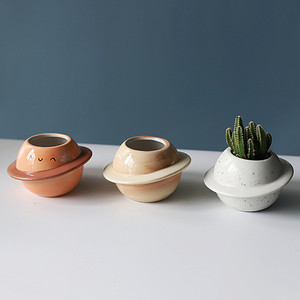 Giardinaggio creativo cute decorazione succulente vaso di pianeta forma dipinta a mano in ceramica vaso di fiori - Product Image 4