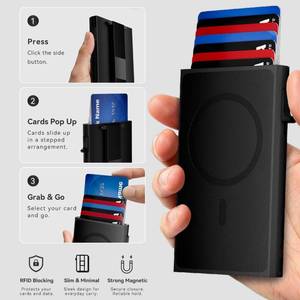 Casekey Nuovo Design Portacarte in Pelle con Blocco RFID, Portafoglio Magnetico Sottile in Lega di Alluminio con <span class=keywords><strong>Porta</strong></span> <span class=keywords><strong>Carte</strong></span> Pop-up e Cinturino Elastico - Product Image 2