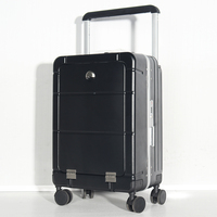 Valise à roulettes multifonctionnelle à coque rigide avec cadre en aluminium, matériau PC, ouverture frontale, porte-gobelet et port USB de charge