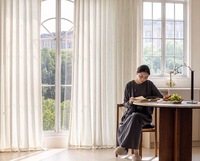 Rideau brodé sur mesure, voile en lin de style japonais couleur thé au lait