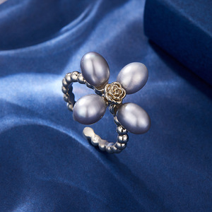 MyMuyu Natural Freshwater Pearl 3D Open <b>Ring</b> Flower Shape AAA Grade Claw Setting Everyday Wear Index <b>Finger</b> <b>Ring</b> - Product Image 2