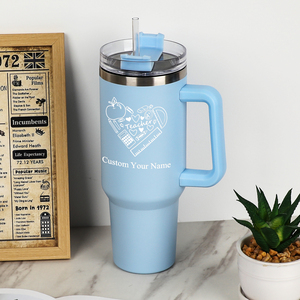 Gobelet isotherme personnalisé pour enseignant en acier inoxydable de 40 oz avec poignée et paille, tasse à café gravée avec nom personnalisé, isolation sous vide, pour enseignant - Product Image 4