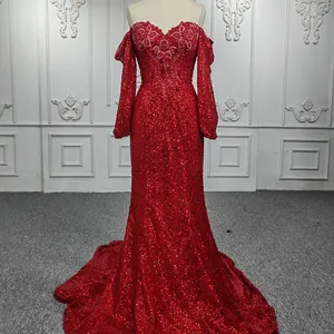 Gaun Pengiring Pengantin Desain Putri Duyung 9901 Gaun Pesta Pernikahan Warna Merah Gaun Malam Pengiring Pengantin Desain Bahu Terbuka