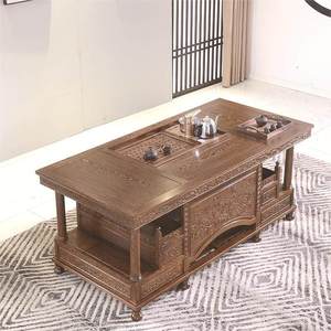 Juego de Mesa de Té de Madera de Ala de Pollo y Caoba con Sistema Mortise y Tenon, Estilo Chino Moderno, para Sala de Estar y Recepción, Modelo 074, Origen Jiangsu, 074 Caoba - Product Image 2