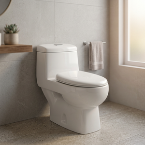WC monobloc en céramique blanche avec réservoir encastré, double chasse, siphon en S, sanitaires modernes pour salle de bain extérieure - Product Image 5