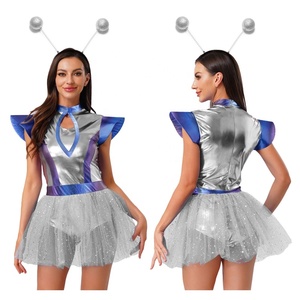 Women Alien Costume Space Girl Tutu Dress Metallic Leotard Antenna Headband <b>Rave</b> <b>Festival</b> Halloween Cosplay <b>Outfit</b> - Product Image 3