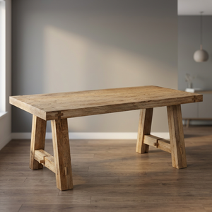 Mesa de Comedor Rectangular Rústica de Madera de Mango con Base de Trípode |   Muebles de la India Hechos a Mano, Ecológicos y Duraderos de 200x100x76cm - Venta al por Mayor - Product Image 2