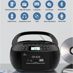 Lecteur de cassettes et de CD portable avec radio AM/FM pour son stéréo, télécommande, prise casque, compatibilité stéréo - Product Image 5