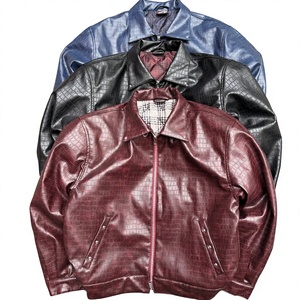 Chaqueta de Motociclista de Cuero para Hombre, Cuello Camisero, Cierre de Cremallera, Patrón de Cocodrilo Repujado, Color Sólido, para Otoño, Corte Regular - Product Image 1