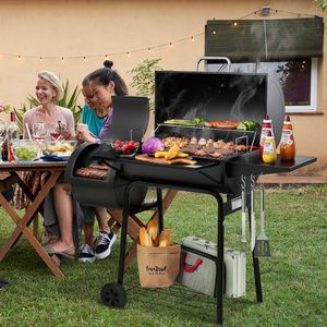 Parrilla de carbón cuadrada con mesa frontal y lateral, bandeja de carbón ajustable y puerta lateral para barbacoa al aire libre, embalaje para envío por correo. - Product Image 2