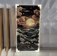 Decoración de Pared LED Grande, Luz de Luna, Paisaje Marino Abstracto de Lujo, Pintura Artística de Pared con Luz LED de Porcelana de Cristal