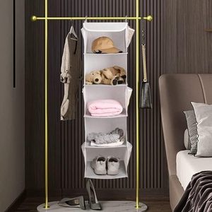5 Tier Hanging Closet Organizer 43x12x12 Inch With 6 Side Pockets For Bedroom Storage Clothes Shoes Organizing - Product Image 2