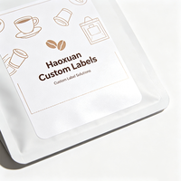 Étiquettes d'emballage pour assortiment de café Haoxuan OEM, film PP blanc mat, impression UV sélective, autocollants adhésifs pour coffrets de café