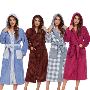女性用バスローブ女性用スリープフリースストライプ寝間着ホテル特大バスローブ - Product Image 6