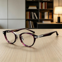 Montures de lunettes rondes en titane et acétate gris clair personnalisables en usine OEM/ODM M01BF pour les trajets quotidiens et les activités littéraires