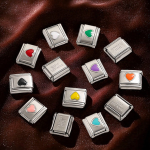 Pulsera de módulo italiano en corazón de acero inoxidable y gancho cuadrado, accesorios y componentes de joyería y reloj DIY elásticos suaves - Product Image 3