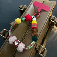 Série de Noël : Lanière de téléphone et chaîne de téléphone en peluche ours atmosphérique avec perles acryliques, style Dopamine, pendentif de sac, étoile, cube, pompon