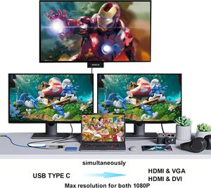 Hub adattatore video USB-C/VGA/<span class=keywords><strong>DVI</strong></span> 4K con 4 porte per connettori Mac/PC/iPad/XPS-maschio/femmina - Product Image 6