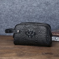 Pochette de poignet SHIMO en cuir de crocodile noir avec logo personnalisé, faible MOQ 50 pièces, sac de toilette de luxe pour hommes d'affaires
