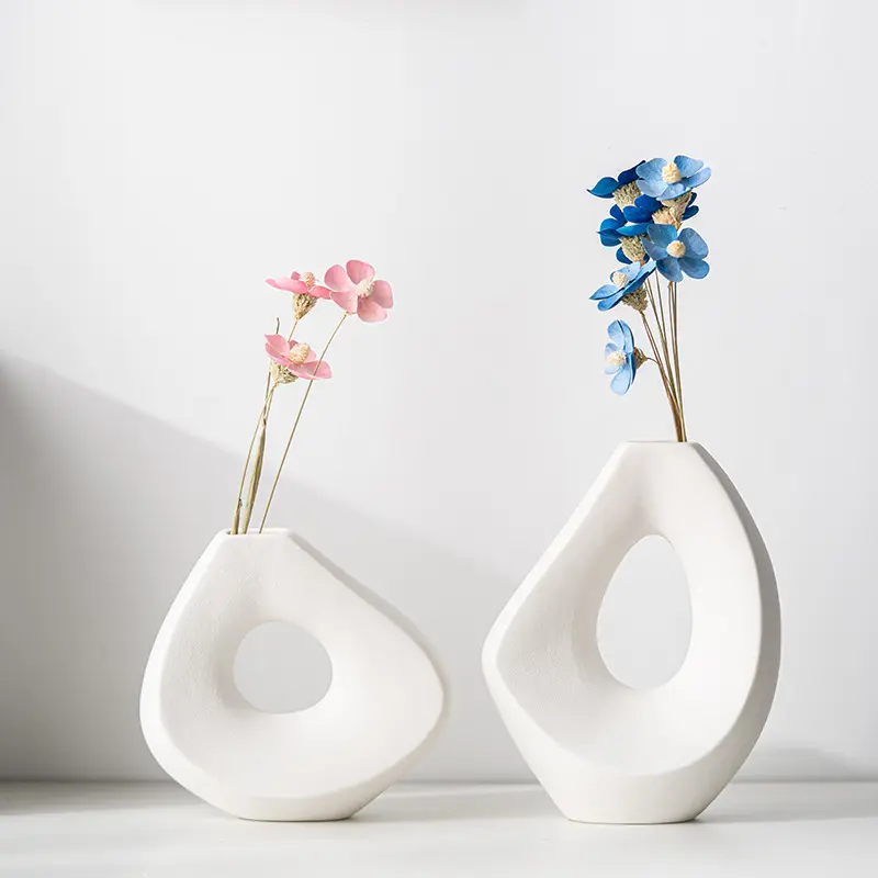 Heißer Verkauf Neue einfache Design-Keramik vase 2er-Set für Pampas gras Vintage-Keramik-Blumenvasen im europäischen Stil mit einem Stiel