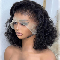 Perruque Courte Bob Bouclée en Cheveux Humains Brésiliens Naturels Pas Chers, Perruque Lace Frontale en Cheveux Humains, Perruques Frontales HD Lace pour Femmes Noires