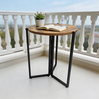 Table d'appoint ronde, table basse industrielle rustique en métal et bois, petite table à café portable, meubles de salon