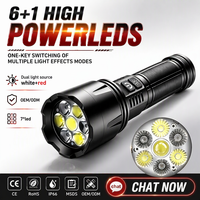 Lampe de poche ABS à double interrupteur avec 7 perles LED, lumière blanche et rouge, torche portable pour le camping, la patrouille d'urgence, l'éclairage extérieur