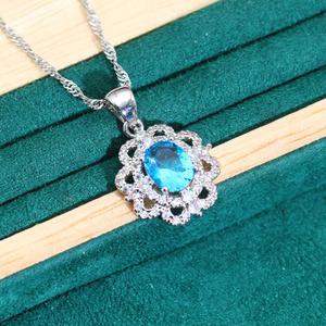 925 ensemble de bijoux en argent pour femmes bébé bleu Zircon Bracelet boucles d'oreilles collier pendentif anneau mariage ou anniversaire Date cadeau - Product Image 2
