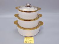 Ensemble de 3 casseroles en porcelaine avec couvercles, faitouts et récipients chauffe-plats en céramique couleur or rose