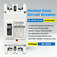 Disjoncteur à boîtier moulé (MCCB) domestique 550V/1000V CC 2P 125A/250A/400A Thermique-Magnétique 20kA 12kV Certifié CE CB