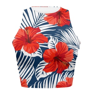 Tops Cortos Deportivos Personalizados para <span class=keywords><strong>Mujer</strong></span>, Estilo Vintage Hawaiano con Estampado de Flores Rojas, Venta al Por Mayor, Económicos, Ajustados, para Fitness y Ejercicio - Product Image 3