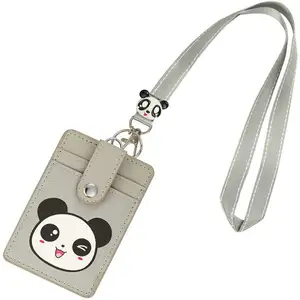 Customized Cartoon Stitch PU Card Holder Identity Badge holder Lanyard Neck Strap Cute Card Bus leather ID Holders for kids
