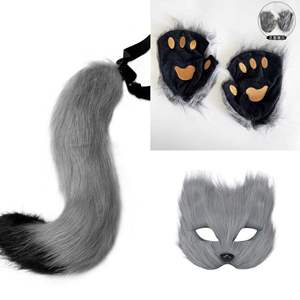 Ensemble de cosplay pour fête, masque de renard de simulation, gants, queue de renard longue en peluche, plug anal, bondage fait main, jouet sexuel SM pour femmes - Product Image 3