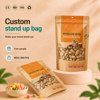 Sachet Doypack Personnalisé avec Logo, Fenêtre Transparente, Refermable, Recyclable pour Emballage Alimentaire de Noix Mixtes (Amandes, Noix de Cajou, Noix de Grenoble)
