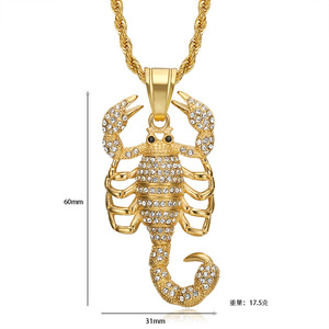 สร้อยคอจี้รูปแมงป่องประดับเพชรเทียมสไตล์ฮิปฮอปสุดเทรนดี้สำหรับผู้ชาย  วัสดุสแตนเลสชุบทอง 18k ประดับคริสตัล - Product Image 6