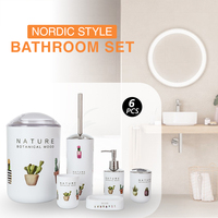 Ensemble de salle de bain de luxe européen 6 pièces en plastique PP écologique, durable et recyclable, avec accessoires imprimés pour l'organisation des essentiels de toilette