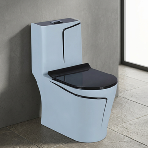 Salle de bain, style moderne et luxueux, toilette monobloc ronde en céramique dorée et grise, réservoir dissimulé, ensemble de toilette 1 pièce - Product Image 2