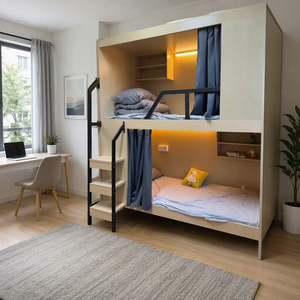 <span class=keywords><strong>Lit</strong></span> superposé double personnalisé très demandé avec rideau insonorisant et échelle latérale, style loft pour dortoir, hôtel, appartement, auberge - Product Image 1