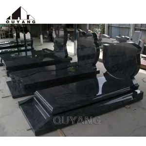 QUYANG Outdoor Polished Shanxi Black Asolute Granite Headstone Tombstone Natural Stone Cemetery Monument
