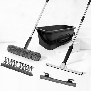 Ensemble de seau de nettoyage commercial robuste de 40 kg et 12 L avec perche télescopique et raclette - Idéal pour le nettoyage des fenêtres en hauteur - Product Image 1