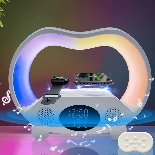 Mobile Phone Wireless Charger Smart G-shape Atmosphere Lamp Music Speaker Wireless Charger Desk Lamp for Living Room